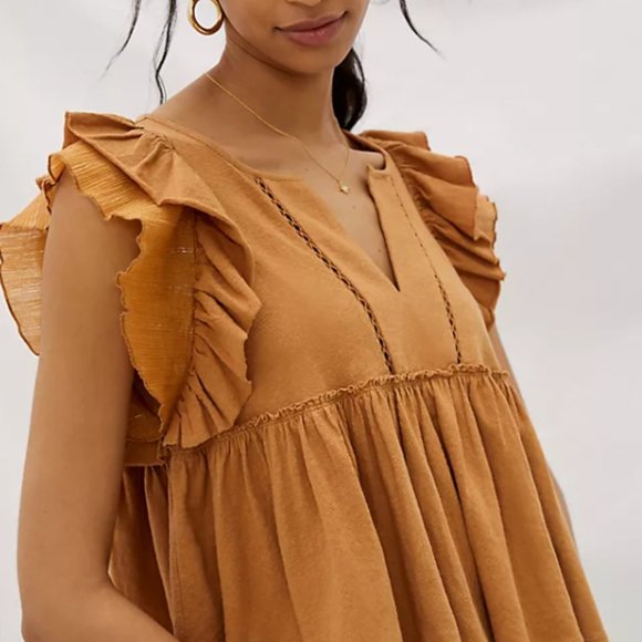Anthropologie /  Burnt Orange Caroline Ruffled Babydoll Top S - Picture 8 of 9